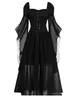 Casual Dresses 2023 Halloween Witch Cosplay Costumes Gothic Off Shoulder Lace-up Vestidos Bandage Mesh Sheer A-line Long Party Dress For