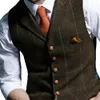 Jackets Men's Vest Tweed Wool Waistcoat Lapel Plaid Casual Slim Fit Suit Vest Groomsmen Tuxedo for Wedding Brown Black Sleeveless Jacket