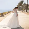 Boho Hamile Gelinlik Dantelli Boyun Uzun Kollu Bohem Plaj Gelin Elbise 2024 Fırça Tren Zarif Hamile Kadın Gelinlikler Gelin Gowns Chic Robe De Mariage