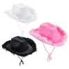 Baskar underbara fluffiga fjäder brim cowboy hatt bred rosa cowgirl all-match för mardi gras rave spela klänning