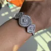 Bracciale da sposa con corona Splendidi gioielli di lusso in argento 925 con taglio principessa, topazio bianco, diamante CZ, braccialetto da polso da donna per Lo250k