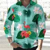 Camisas casuais masculinas Flamingo Parrot 3D impresso camisa de manga comprida botão para baixo lapela masculina primavera