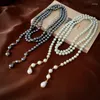 Ожерелья с подвесками в европейском и американском стиле, преувеличенное многослойное длинное жемчужное ожерелье, несколько способов ношения, цепочка на ключицу для женщин