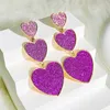 Stud Earrings Heart Dangle For Women Girls Pink Purple Red Drop Iridescence Love