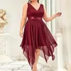 Plus Größe Kleider Frühling Mode Einfarbig Kleid Frauen Sexy V-ausschnitt Ärmel Hohe Taille Unregelmäßige Elegante Party