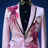 Men's Tracksuits Pink Tuxedo Jacket Pant Beads Suit Mens Stage Wearmens Tuxedos Wedding Plus Size 4XL Royal Blue White Black Red Groom