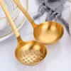 Colheres Conjunto de coador de sopa de ouro alça longa panelas de aço inoxidável servindo colher para utensílio de cozinha (4 peças)