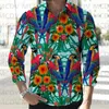 Camisas casuais masculinas Flamingo Parrot 3D impresso camisa de manga comprida botão para baixo lapela masculina primavera