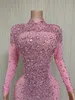 Fashion Pink Prom Pageant Dress 2024 High Neck Crystal Shiny Diamonds Sheath Long Evening Formal Party Gowns Birthday Vestido De Gala Robe De Soiree