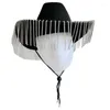 Береты Элегантная ковбойская шляпа для свадебного душа Белый девичник с мерцающими кисточками и широкими полями 57BD