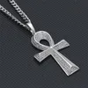 Iced Out Zircon Ankh Key Pendant Golden Jewelry CZ Cross Egyptian Key of Life Pendant Hip Hop Necklace For Men Women2842