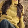 24ss Grande Felicidade Caseira | Suéter bom tempo torcido flor cabelo de guaxinim 2023 inverno novo quente gola alta malhas