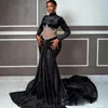 Velvet aso ebi Prom Dresses Inclusion Black Black High Neck Sleeves Long Lace Lace Mermaid Evening Dress Fress للمناسبات الخاصة Women Black Women Outfit NL212