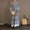 Jurk ZANZEA Vrouwen Vintage Bloemenprint Jurk Herfst Stand Kraag 3/4 Mouw Zonnejurk Chinese Cheongsam Gewaad Femme Linnen Vestido Tuniek