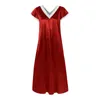 Damen-Nachtwäsche, Schlafkleid, bequemes Spitzen-Nachthemd mit V-Ausschnitt für Damen, kurzärmeliges Satin mit lockerer Passform, mittlere Wadenlänge