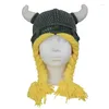 Berets Child Vikings Beanies Knit Hats Christmas Children Horn Handmade Knitted Winter Boys Girls Caps Gift Party Mask Cosplay Cap