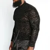 سترات الرجال رجال شبكات tirt turtleneck الأكمام الطويلة انظر من خلال المطبوعة المطبوعة مثيرة TEE