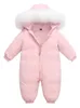 Baby Winter Jumpsuit Real Raccoon Fur Waterproof Baby Girl Snowsuit Toddler Boy Winter Romper Spädbarn Overalls Down Jacket 231229