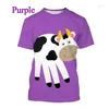 T-shirt da uomo Stampa 3D Moda Mucca Modello Casual Animale Manica corta Personalità Camicia Hip Hop Girocollo Top T-shirt