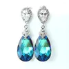 Boucles d'oreilles pendantes élégantes en forme de poire pour femmes, bleu/coloré, romantique, mariage, fiançailles, bijoux à la mode