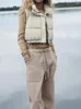 Gilet da donna 2023 Gilet corto autunno inverno con collo alto Tasche frontali nascoste nelle cuciture Orlo elastico Chiusura con zip e bottone a pressione