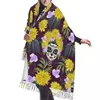 Halsdukar Tassel Scarf Calavera Catrina i en krans av gula dahlias kvinnor kashmirhalshuvud pashmina lady sjal wrap bandana