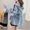 Bluzy damskie bluzy swobodne patchwork kieszonkowy dżins z bluzy z kapturem z kapturem kurtka dżinsowa dla kobiet tkanina koreańska moda streetwear