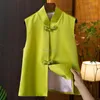 Vêtements ethniques Fluorescent Vert Traditionnel Chinois Top Quotidien Femmes Gilet Oriental Sans Manches Gilet Boucle Disque Tang Costume Qipao