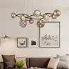 Ambre fumée boule de verre Suspension lampe anneau en métal Suspension lumière hôtel café chambre noir cuivre fer suspendu plafond lustre