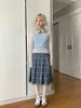 Skirts Cotton Retro Cute Scottish Pleated Skirt Slimming Korean Stly High Waist A-Line Blue Plaid Fresh Vintage Y2k Ching