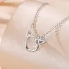 Högkvalitativ lyxig modehalsband designer smycken party sterling silver dubbel ringar diamant hänge rosguld halsband för kvinnliga smycken gåva med låda