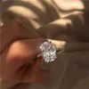 Vecalon deslumbrante 925 prata esterlina anel de noivado corte oval 4ct diamante cz anéis de banda de casamento para mulheres dedo jóias 293w