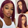 Burgundy HD Transparent Short Bob Human Hair Wigs Peruvian 99J Red Straight 13x6x1 Lace Front Wig For Women Pre Plucked 231229