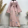 Ubranie etniczne Eid Flower Open Abayas dla kobiet 2023 Sukienka muzułmańska Kimono Jalabiya Belted Kaftan Robe Islamic Longue Femme Musulmane