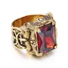 Vintage Gold Color Dragon Claw Rings Hiphop Men rostfritt stål Big Red Green Purple White Cz Zircon Crystal Stone Cross Ring Men 245F