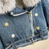 Kurtki damskie dżinsowe futrne płaszcz z długim rękawem kobiety 2023 Zimowe aksamitne luźne sznurka