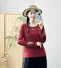 Abbigliamento etnico 2023 T-shirt tradizionale cinese Fiore nazionale ricamo Foderato in pile Camicia Hanfu Top Retro O-Collo Base