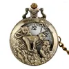 Orologi da tasca Orologio al quarzo in bronzo Zodiaco cinese Scimmia Design Steampunk Numeri arabi Orologio Fob Collana Uomo Donna Regali