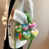 Sacs de soirée Sacs à main pour femmes en peluche douce mignonne colorée coeur de pêche arc-en-ciel amour épaule et bandoulière filles rayures verticales automne