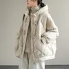 女性のトレンチコートダウンコットンコート2023冬のファッションパターンカウホーンボタントップウォームパンジャケット女性