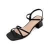 Sandalen 2024 Sommer Blockabsatz Frauen Mädchen Schuhe Schwarz Tragen Mode Elegante Heels Schuhe Arbeit Bequem Für