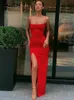 Dresses Yiallen Red Black New Year Christmas Party Long Dresses Women 2021 Spring New Bodycon Lace Up Stretch Slim Soft Midi Dress Femme