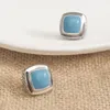 Stud Earrings 11mm Cushion Cut Turquoise Stone Stylish Chic White Gold Plated Brass Faux Statement For Women Gift