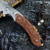 3.6in VG10 DAMASCUS STÅL BLADE Fäll Knife Gul sandalhandtag Camping Hunting EDC Pocket Knives