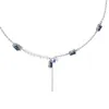 Pendant Necklaces Brass Plating Platinum Y2K Blue Zircon Denim Pearl Necklace 2023