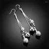 Dangle Oorbellen 925 Sterling Zilver Gladde Matte Kralen Drop Voor Vrouw Bruiloft Engagement Fashion Party Charm Sieraden