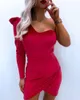 Casual Dresses 2024 Spring Summer Women's Clothing Solid Color Sexy One-Shoulder Velvet Dress