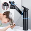 Robinets d'évier de salle de bains, mitigeur rotatif à 360 degrés, robinet de lavabo noir mat avec 2 modes de pulvérisation, ménage et froid