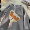 Felpe con cappuccio da uomo Harajuku Cute Bear Uomo Pullover in pelle scamosciata Felpe oversize O-Collo Chic Y2k Abbigliamento coreano Manica lunga Maschile Top