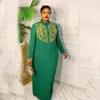 Lässige Kleider Gotoola Afrikanisches Kleid vorne und hinten mit Strasssteinen, Hemdkragen, lange Ärmel, elegantes Kleid, bodenlang